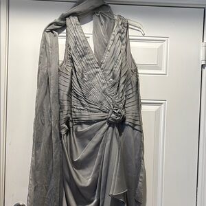 Silver Ruched Long Sleeve Halter Gown for Weddings